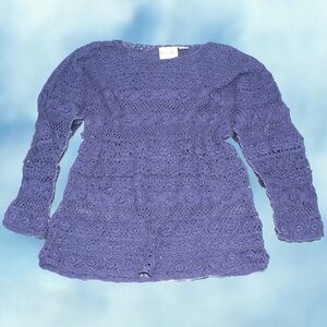 90s vintage blue crochet long sleeve sweater